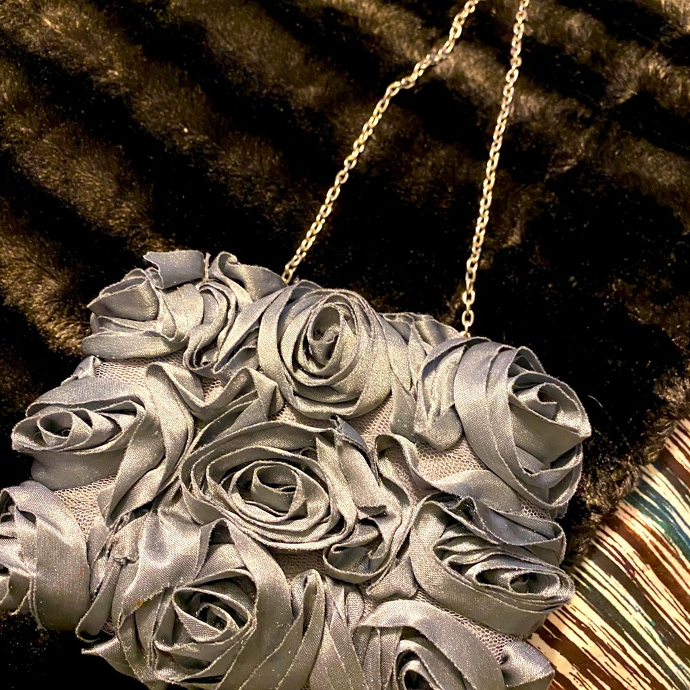 Silver floral evening bag